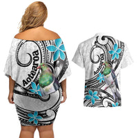 Aotearoa Te Ika-a-Maui Couples Matching Off Shoulder Short Dress and Hawaiian Shirt South Island Kekeru Maori Koru