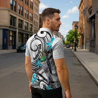 Aotearoa Te Ika-a-Maui Zipper Polo Shirt South Island Kekeru Maori Koru - Polynesian Pride