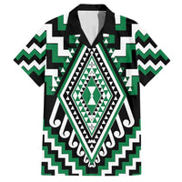 Green Aotearoa Taniko Poutama Patikitiki Family Matching Long Sleeve Bodycon Dress and Hawaiian Shirt LT14 Dad's Shirt - Short Sleeve Green - Polynesian Pride