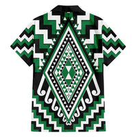 Green Aotearoa Taniko Poutama Patikitiki Family Matching Off Shoulder Short Dress and Hawaiian Shirt