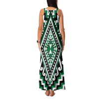 Green Aotearoa Taniko Poutama Patikitiki Family Matching Tank Maxi Dress and Hawaiian Shirt
