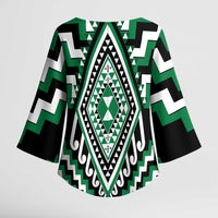 Green New Zealand Taniko Poutama Patikitiki Kimono Sleeve Blouse - Polynesian Pride