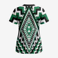 Green Aotearoa Taniko Poutama Patikitiki Scrub Top - Polynesian Pride