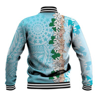 Cook Islands Tiare Maori With Conch Shell Baseball Jacket Pasifika Fest Polynesian Tattoo Turquoise