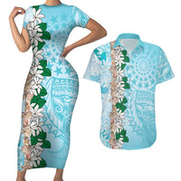 Cook Islands Tiare Maori With Conch Shell Couples Matching Short Sleeve Bodycon Dress and Hawaiian Shirt Pasifika Fest Polynesian Tattoo Turquoise LT14 Turquoise - Polynesian Pride