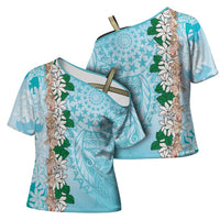 Cook Islands Tiare Maori With Conch Shell Cross Shoulder Shirt Pasifika Fest Polynesian Tattoo Turquoise