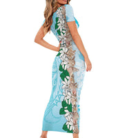 Cook Islands Tiare Maori With Conch Shell Family Matching Short Sleeve Bodycon Dress and Hawaiian Shirt Pasifika Fest Polynesian Tattoo Turquoise LT14 - Polynesian Pride