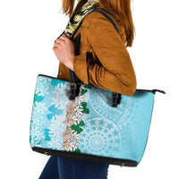 Cook Islands Tiare Maori With Conch Shell Leather Tote Bag Pasifika Fest Polynesian Tattoo Turquoise