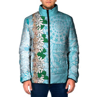 Cook Islands Tiare Maori With Conch Shell Padded Jacket Pasifika Fest Polynesian Tattoo Turquoise