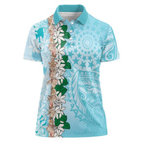 Cook Islands Tiare Maori With Conch Shell Women Polo Shirt Pasifika Fest Polynesian Tattoo Turquoise