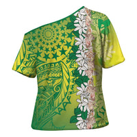 Cook Islands Tiare Maori With Conch Shell Cross Shoulder Shirt Pasifika Fest Polynesian Tattoo Green