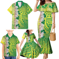 Cook Islands Tiare Maori With Conch Shell Family Matching Mermaid Dress and Hawaiian Shirt Pasifika Fest Polynesian Tattoo Green LT14 - Polynesian Pride