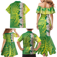 Cook Islands Tiare Maori With Conch Shell Family Matching Mermaid Dress and Hawaiian Shirt Pasifika Fest Polynesian Tattoo Green LT14 - Polynesian Pride