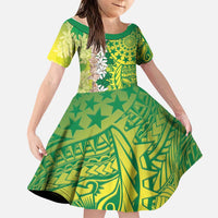 Cook Islands Tiare Maori With Conch Shell Family Matching Summer Maxi Dress and Hawaiian Shirt Pasifika Fest Polynesian Tattoo Green LT14 Daughter's Dress Green - Polynesian Pride