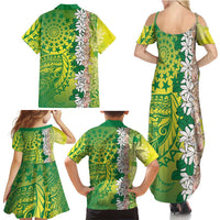 Cook Islands Tiare Maori With Conch Shell Family Matching Summer Maxi Dress and Hawaiian Shirt Pasifika Fest Polynesian Tattoo Green LT14 - Polynesian Pride