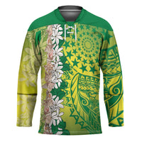 Cook Islands Tiare Maori With Conch Shell Hockey Jersey Pasifika Fest Polynesian Tattoo Green