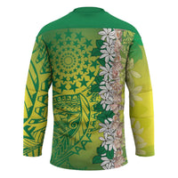 Cook Islands Tiare Maori With Conch Shell Hockey Jersey Pasifika Fest Polynesian Tattoo Green