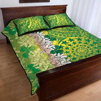 Cook Islands Tiare Maori With Conch Shell Quilt Bed Set Pasifika Fest Polynesian Tattoo Green