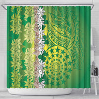 Cook Islands Tiare Maori With Conch Shell Shower Curtain Pasifika Fest Polynesian Tattoo Green