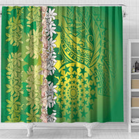 Cook Islands Tiare Maori With Conch Shell Shower Curtain Pasifika Fest Polynesian Tattoo Green