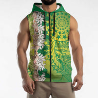 Cook Islands Tiare Maori With Conch Shell Sleeveless Zip Hoodie Pasifika Fest Polynesian Tattoo Green