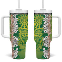 Cook Islands Tiare Maori With Conch Shell Tumbler With Handle Pasifika Fest Polynesian Tattoo Green