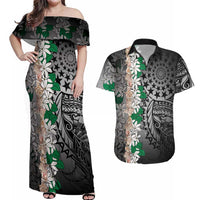 Cook Islands Tiare Maori With Conch Shell Couples Matching Off Shoulder Maxi Dress and Hawaiian Shirt Pasifika Fest Polynesian Tattoo Black