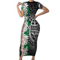 Cook Islands Tiare Maori With Conch Shell Family Matching Short Sleeve Bodycon Dress and Hawaiian Shirt Pasifika Fest Polynesian Tattoo Black LT14 Mom's Dress Black - Polynesian Pride