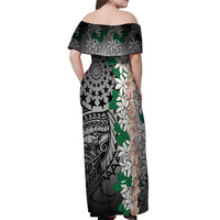 Cook Islands Tiare Maori With Conch Shell Off Shoulder Maxi Dress Pasifika Fest Polynesian Tattoo Black