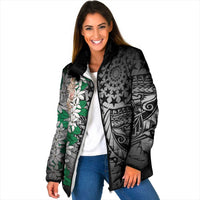 Cook Islands Tiare Maori With Conch Shell Padded Jacket Pasifika Fest Polynesian Tattoo Black