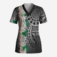 Cook Islands Tiare Maori With Conch Shell Scrub Top Pasifika Fest Polynesian Tattoo Black