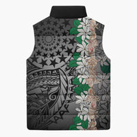 Cook Islands Tiare Maori With Conch Shell Sleeveless Puffer Jacket Pasifika Fest Polynesian Tattoo Black