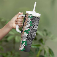 Cook Islands Tiare Maori With Conch Shell Tumbler With Handle Pasifika Fest Polynesian Tattoo Black