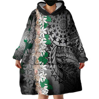 Cook Islands Tiare Maori With Conch Shell Wearable Blanket Hoodie Pasifika Fest Polynesian Tattoo Black