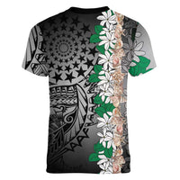 Cook Islands Tiare Maori With Conch Shell Women V-Neck T-Shirt Pasifika Fest Polynesian Tattoo Black