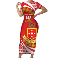 Personalised Kolisi Tonga College Atele Family Matching Short Sleeve Bodycon Dress and Hawaiian Shirt Mate Maa Tonga 142 Years Anniversary