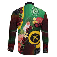 Long God Yumi Stanap Vanuatu Family Matching Long Sleeve Bodycon Dress and Hawaiian Shirt Tropical Flowers Aboriginal Pattern