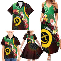 Long God Yumi Stanap Vanuatu Family Matching Summer Maxi Dress and Hawaiian Shirt Tropical Flowers Aboriginal Pattern