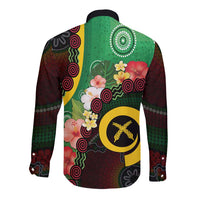 Long God Yumi Stanap Vanuatu Long Sleeve Button Shirt Tropical Flowers Aboriginal Pattern