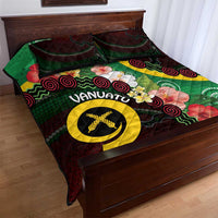 Long God Yumi Stanap Vanuatu Quilt Bed Set Tropical Flowers Aboriginal Pattern