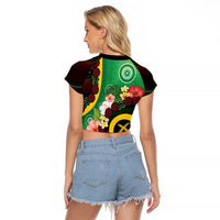 Long God Yumi Stanap Vanuatu Raglan Cropped T Shirt Tropical Flowers Aboriginal Pattern