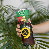 Long God Yumi Stanap Vanuatu Skinny Tumbler Tropical Flowers Aboriginal Pattern