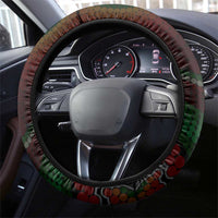 Long God Yumi Stanap Vanuatu Steering Wheel Cover Tropical Flowers Aboriginal Pattern