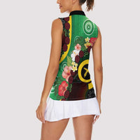 Long God Yumi Stanap Vanuatu Women Sleeveless Polo Shirt Tropical Flowers Aboriginal Pattern