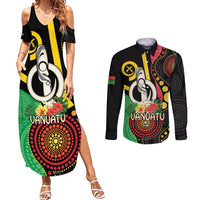 Tamtam Drum Vanuatu Couples Matching Summer Maxi Dress and Long Sleeve Button Shirt Boar Tusk Aboriginal Flag Style