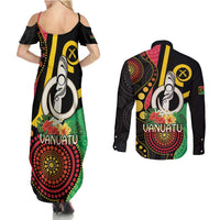 Tamtam Drum Vanuatu Couples Matching Summer Maxi Dress and Long Sleeve Button Shirt Boar Tusk Aboriginal Flag Style