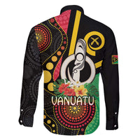 Tamtam Drum Vanuatu Family Matching Off The Shoulder Long Sleeve Dress and Hawaiian Shirt Boar Tusk Aboriginal Flag Style