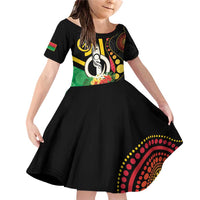 Tamtam Drum Vanuatu Family Matching Off Shoulder Short Dress and Hawaiian Shirt Boar Tusk Aboriginal Flag Style