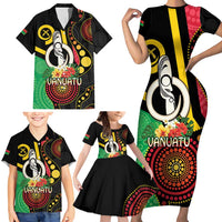 Tamtam Drum Vanuatu Family Matching Short Sleeve Bodycon Dress and Hawaiian Shirt Boar Tusk Aboriginal Flag Style