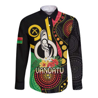 Tamtam Drum Vanuatu Long Sleeve Button Shirt Boar Tusk Aboriginal Flag Style